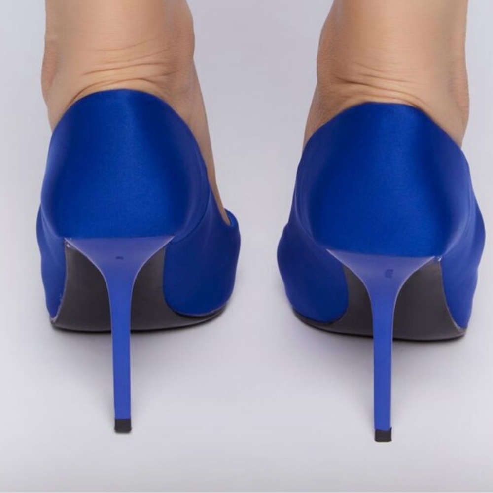 COBALT BLUE LUSTROUS POINTED TOE PUMPS - Picture 3 of 4